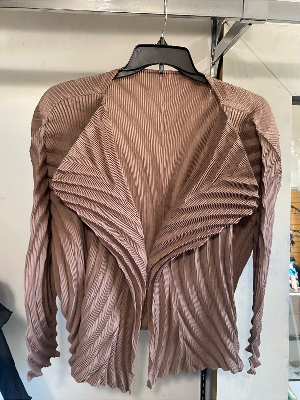 Pleated Open-Front Draped Jacket in Mauve